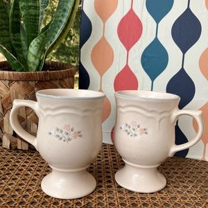 Vintage Pfaltzgraff Remembrance Stoneware Pedestal Mug Set of Two